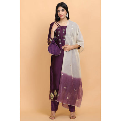 Arpita Sulakshana Wine Chanderi Kurta Pant with Dupatta (Set of 3)