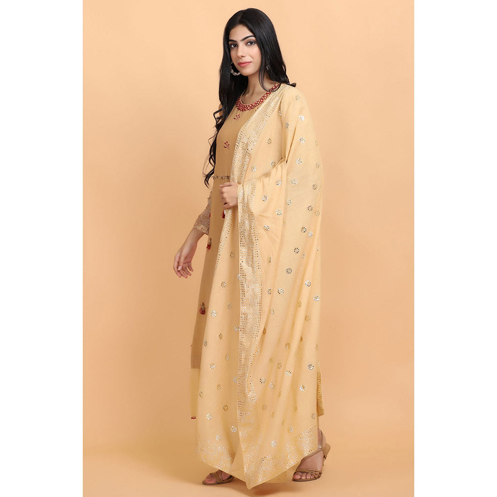 Arpita Sulakshana Beige Chanderi Kurta Pant with Dupatta (Set of 3)