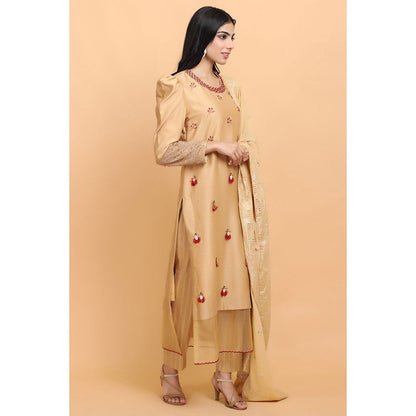 Arpita Sulakshana Beige Chanderi Kurta Pant with Dupatta (Set of 3)