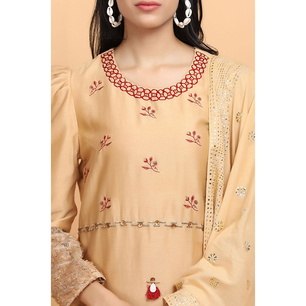 Arpita Sulakshana Beige Chanderi Kurta Pant with Dupatta (Set of 3)