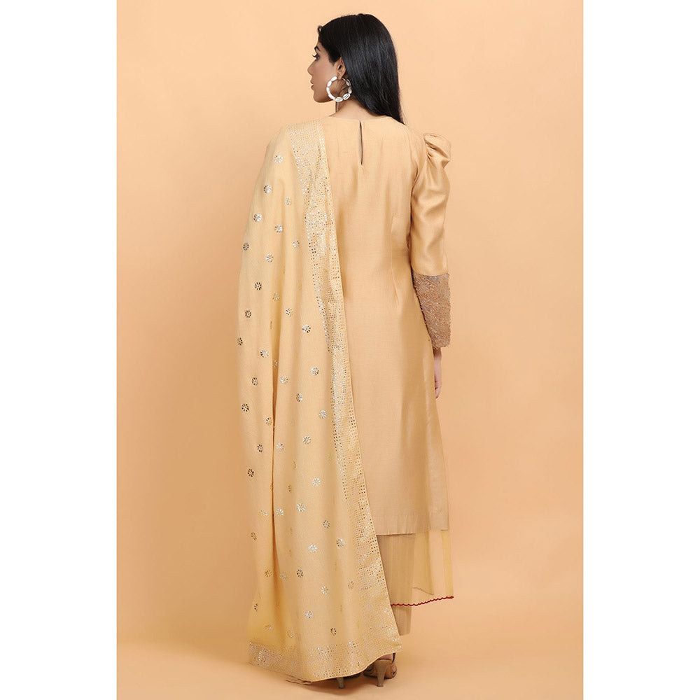 Arpita Sulakshana Beige Chanderi Kurta Pant with Dupatta (Set of 3)
