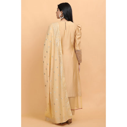 Arpita Sulakshana Beige Chanderi Kurta Pant with Dupatta (Set of 3)