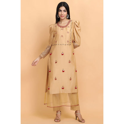 Arpita Sulakshana Beige Chanderi Kurta Pant with Dupatta (Set of 3)