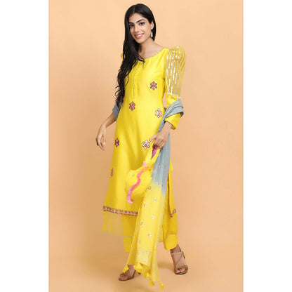 Arpita Sulakshana Yellow Gota Chanderi Kurta Pant with Dupatta (Set of 3)