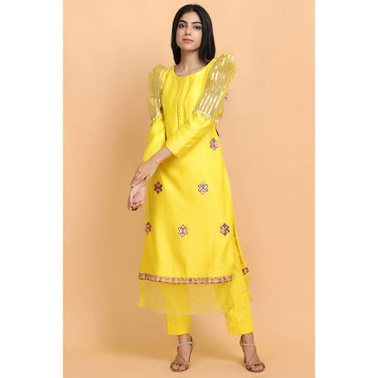 Arpita Sulakshana Yellow Gota Chanderi Kurta Pant with Dupatta (Set of 3)