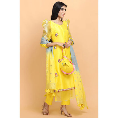 Arpita Sulakshana Yellow Gota Chanderi Kurta Pant with Dupatta (Set of 3)