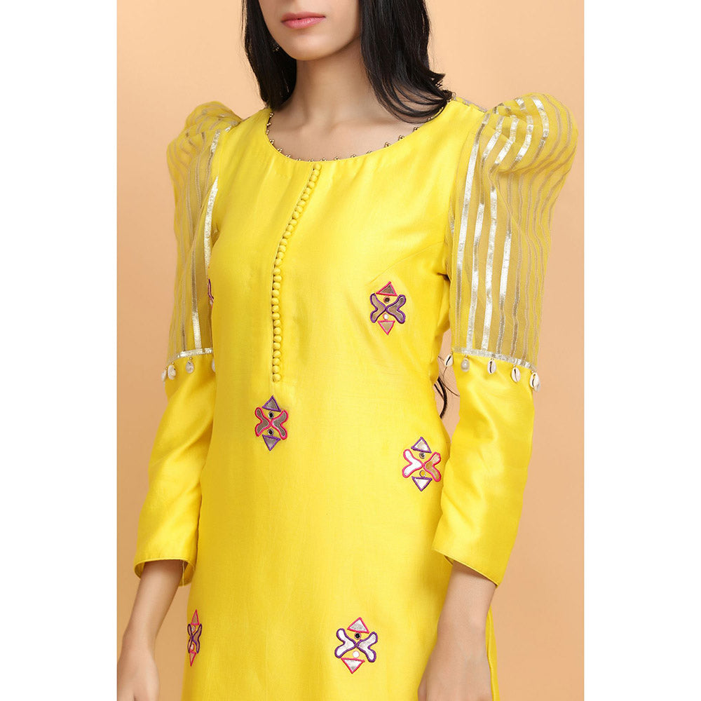 Arpita Sulakshana Yellow Gota Chanderi Kurta Pant with Dupatta (Set of 3)