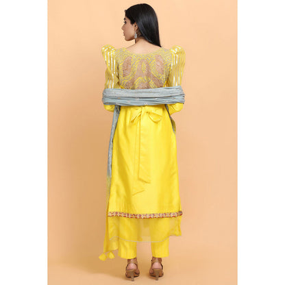 Arpita Sulakshana Yellow Gota Chanderi Kurta Pant with Dupatta (Set of 3)