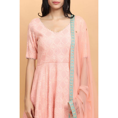 Arpita Sulakshana Peach Chickenkari Kurti Sharara with Dupatta (Set of 3)