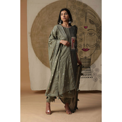 Arpita Sulakshana Olive Green Handpainted Suit (Set of 3)