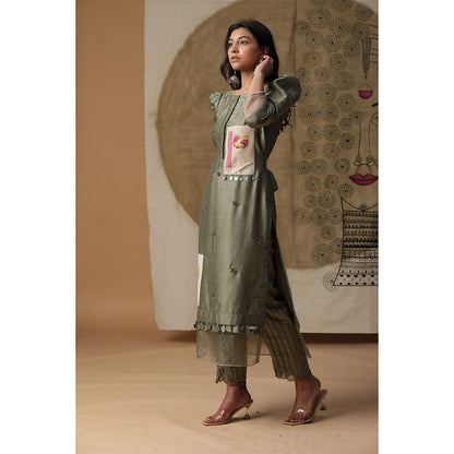 Arpita Sulakshana Olive Green Handpainted Suit (Set of 3)
