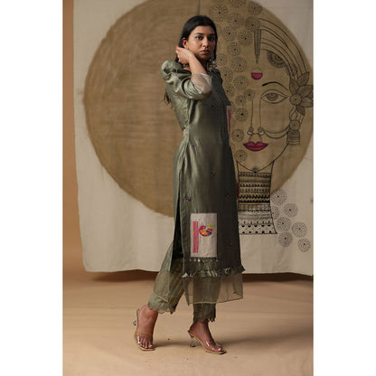 Arpita Sulakshana Olive Green Handpainted Suit (Set of 3)