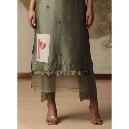 Arpita Sulakshana Olive Green Handpainted Suit (Set of 3)