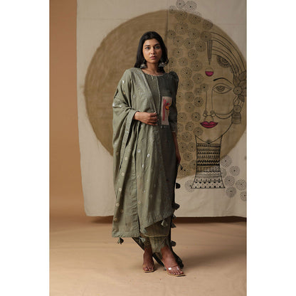 Arpita Sulakshana Olive Green Handpainted Suit (Set of 3)