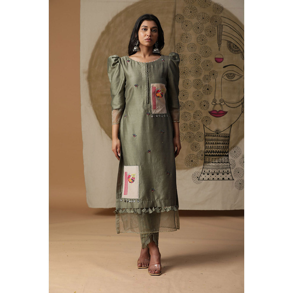 Arpita Sulakshana Olive Green Handpainted Suit (Set of 3)