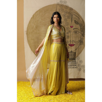 Arpita Sulakshana Yellow Blouse Sharara with Cape (Set of 3)