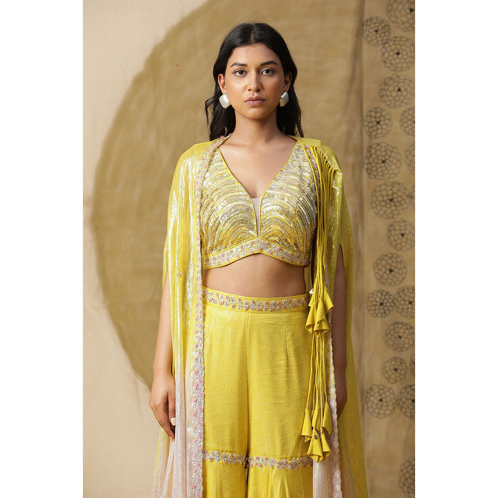 Arpita Sulakshana Yellow Blouse Sharara with Cape (Set of 3)