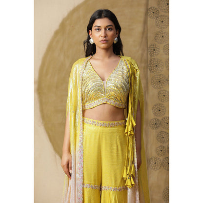 Arpita Sulakshana Yellow Blouse Sharara with Cape (Set of 3)