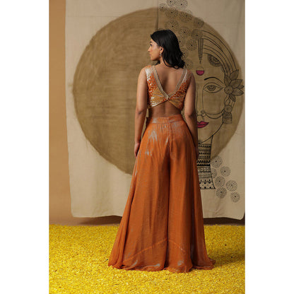 Arpita Sulakshana Apricot Orange Cape Blouse Palazzo with Cape (Set of 3)