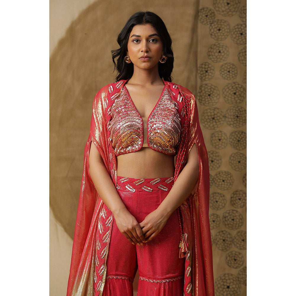 Arpita Sulakshana Red Blouse Sharara with Cape (Set of 3)