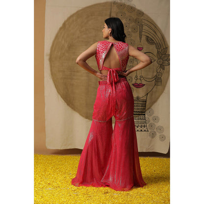 Arpita Sulakshana Red Blouse Sharara with Cape (Set of 3)