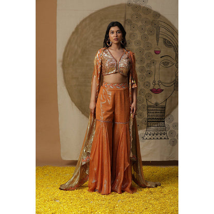 Arpita Sulakshana Orange Blouse Sharara with Cape (Set of 3)
