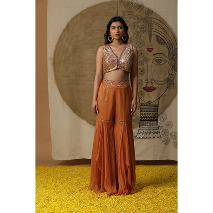 Arpita Sulakshana Orange Blouse Sharara with Cape (Set of 3)