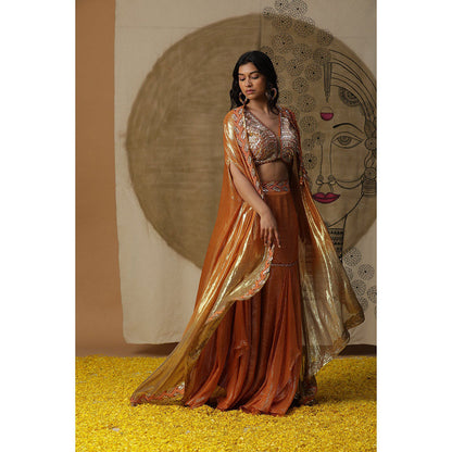 Arpita Sulakshana Orange Blouse Sharara with Cape (Set of 3)