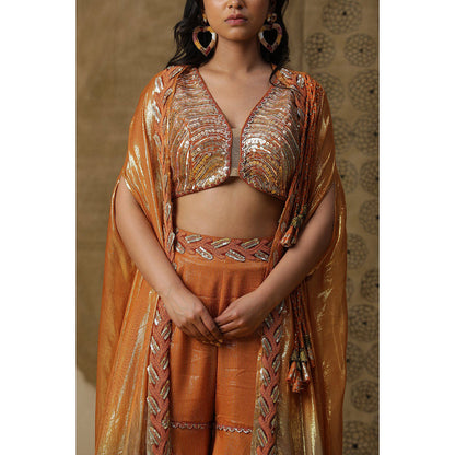 Arpita Sulakshana Orange Blouse Sharara with Cape (Set of 3)