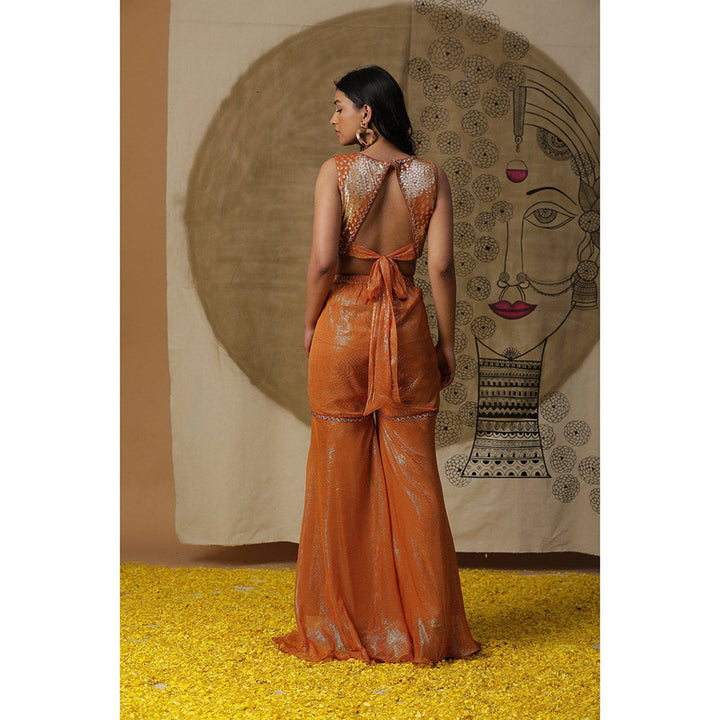 Arpita Sulakshana Orange Blouse Sharara with Cape (Set of 3)