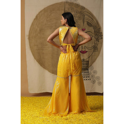 Arpita Sulakshana Lemon Yellow Blouse Sharara with Cape (Set of 3)