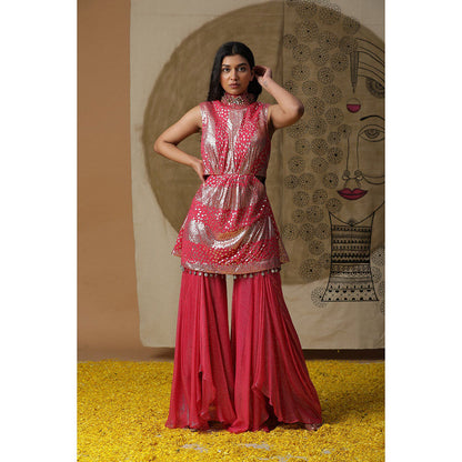 Arpita Sulakshana Red Kurta Sharara with Cape (Set of 3)