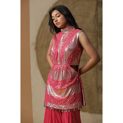 Arpita Sulakshana Red Kurta Sharara with Cape (Set of 3)