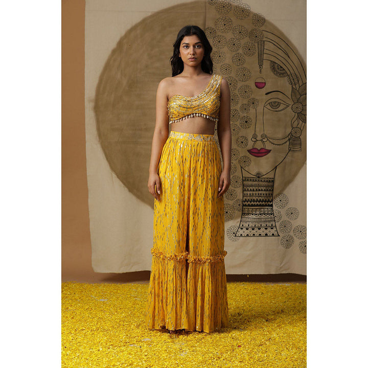 Arpita Sulakshana Marigold Yellow Blouse Lehenga with Cape (Set of 3)
