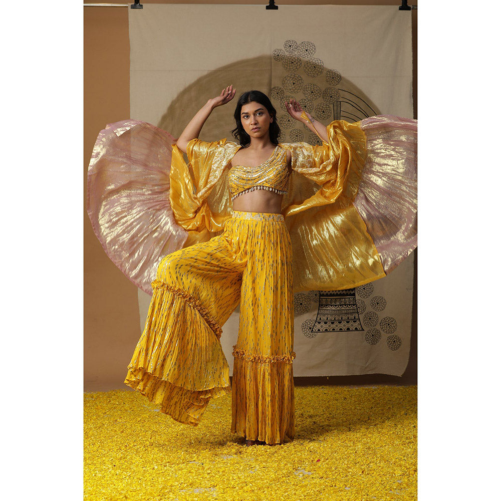 Arpita Sulakshana Marigold Yellow Blouse Lehenga with Cape (Set of 3)