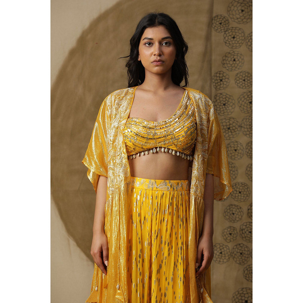 Arpita Sulakshana Marigold Yellow Blouse Lehenga with Cape (Set of 3)