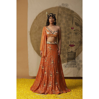 Arpita Sulakshana Rust Orange Blouse Lehenga with Dupatta (Set of 3)