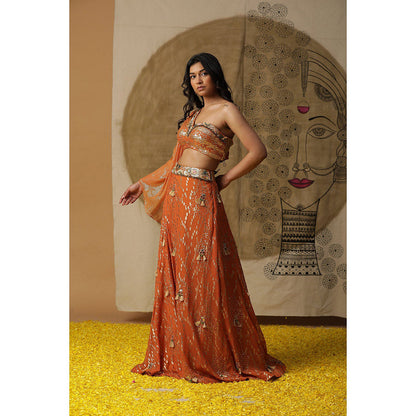 Arpita Sulakshana Rust Orange Blouse Lehenga with Dupatta (Set of 3)