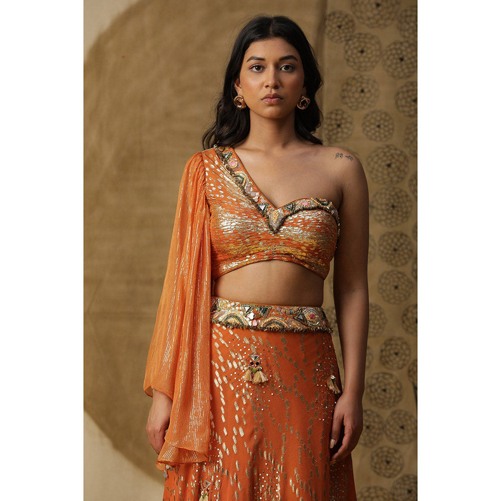 Arpita Sulakshana Rust Orange Blouse Lehenga with Dupatta (Set of 3)