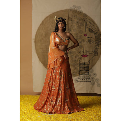 Arpita Sulakshana Rust Orange Blouse Lehenga with Dupatta (Set of 3)