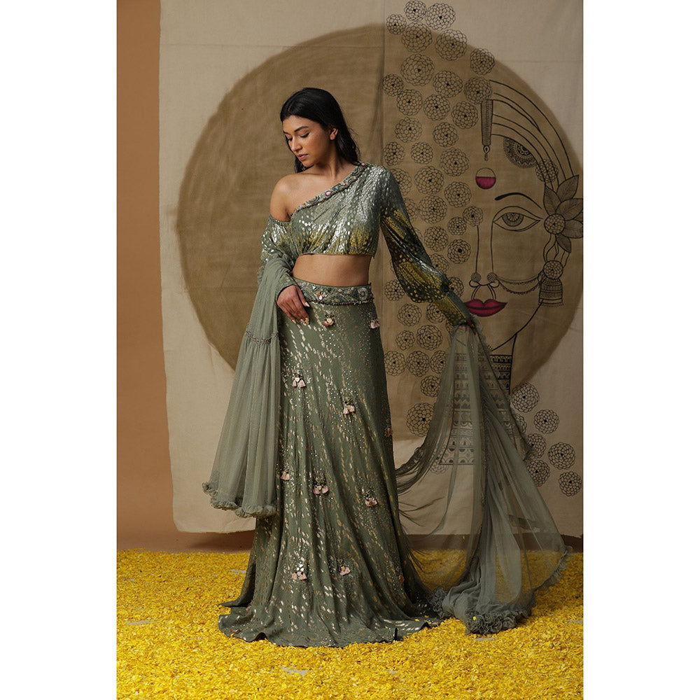 Arpita Sulakshana Olive Blouse Lehenga with Dupatta (Set of 3)