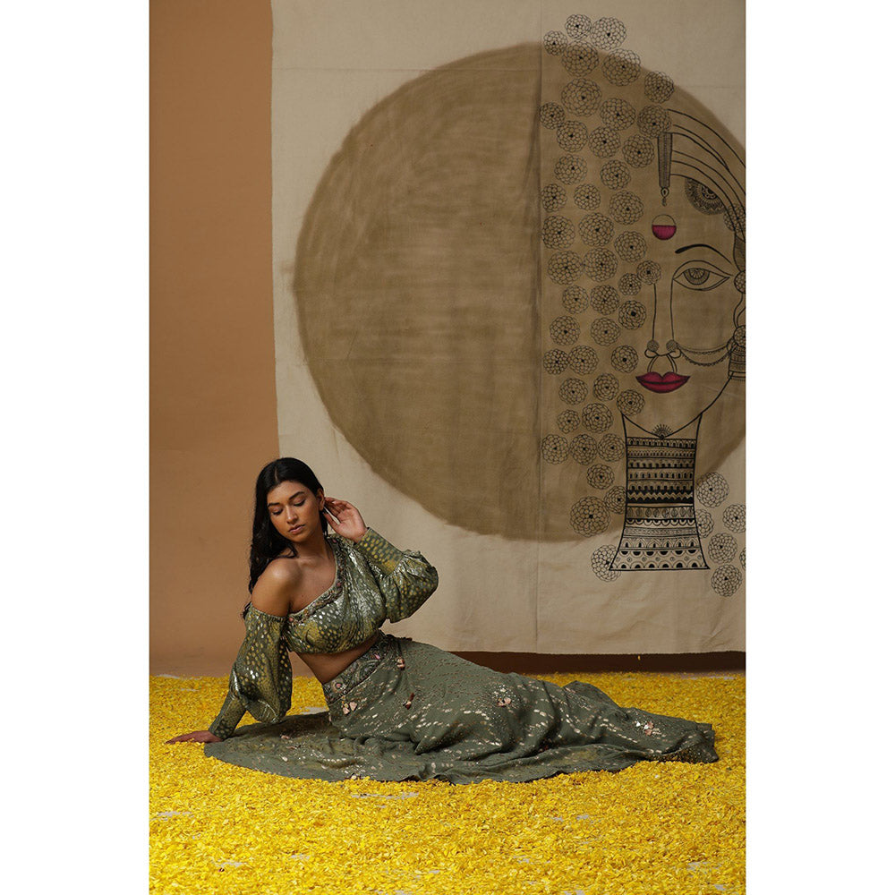 Arpita Sulakshana Olive Blouse Lehenga with Dupatta (Set of 3)