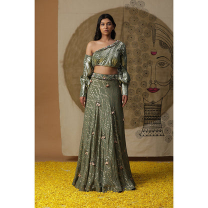 Arpita Sulakshana Olive Blouse Lehenga with Dupatta (Set of 3)