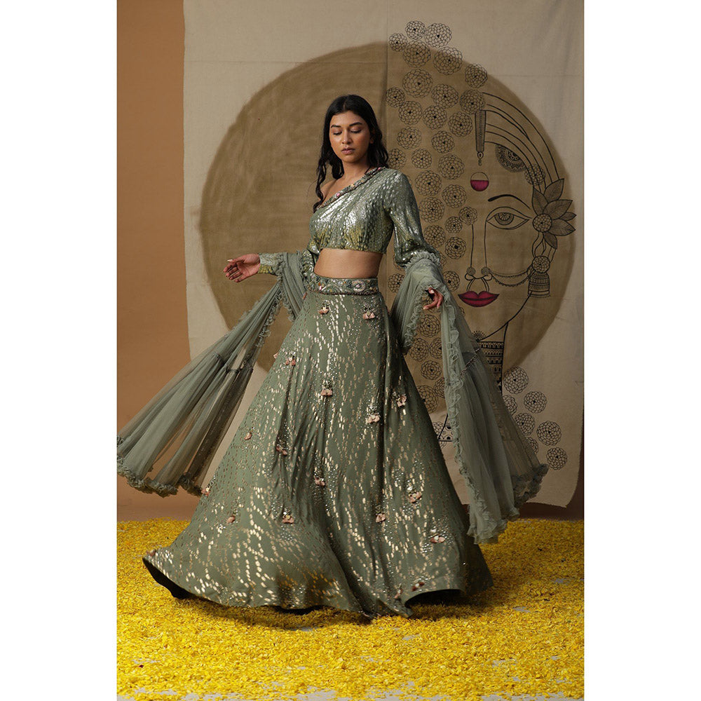 Arpita Sulakshana Olive Blouse Lehenga with Dupatta (Set of 3)