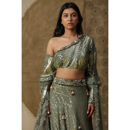 Arpita Sulakshana Olive Blouse Lehenga with Dupatta (Set of 3)