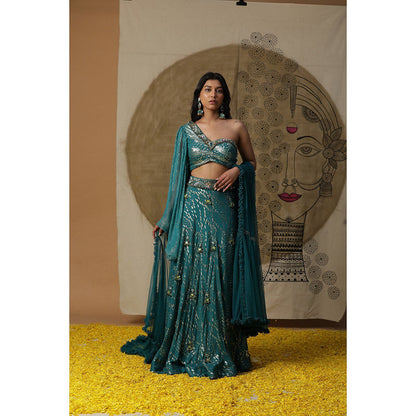 Arpita Sulakshana Teal Blue Blouse Lehenga with Dupatta (Set of 3)