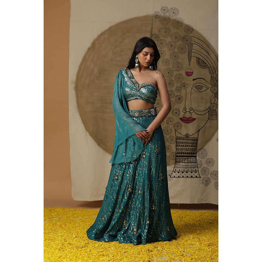 Arpita Sulakshana Teal Blue Blouse Lehenga with Dupatta (Set of 3)