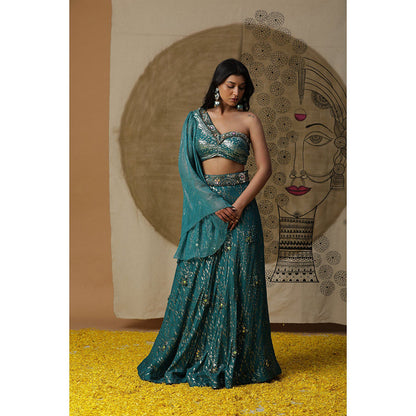 Arpita Sulakshana Teal Blue Blouse Lehenga with Dupatta (Set of 3)