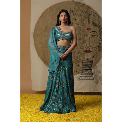 Arpita Sulakshana Teal Blue Blouse Lehenga with Dupatta (Set of 3)