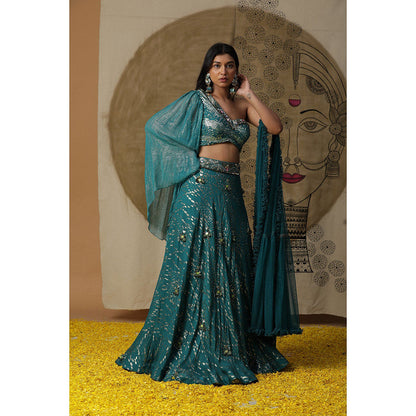 Arpita Sulakshana Teal Blue Blouse Lehenga with Dupatta (Set of 3)